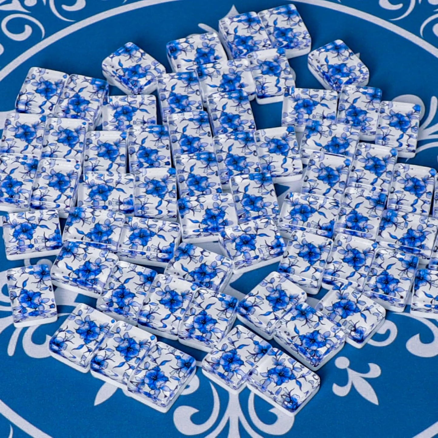 Set of American Mahjong Tiles, 166 Quality Acrylic Mahjongg Tiles with Blue Prints(1.2”,Tiles Only Set)
