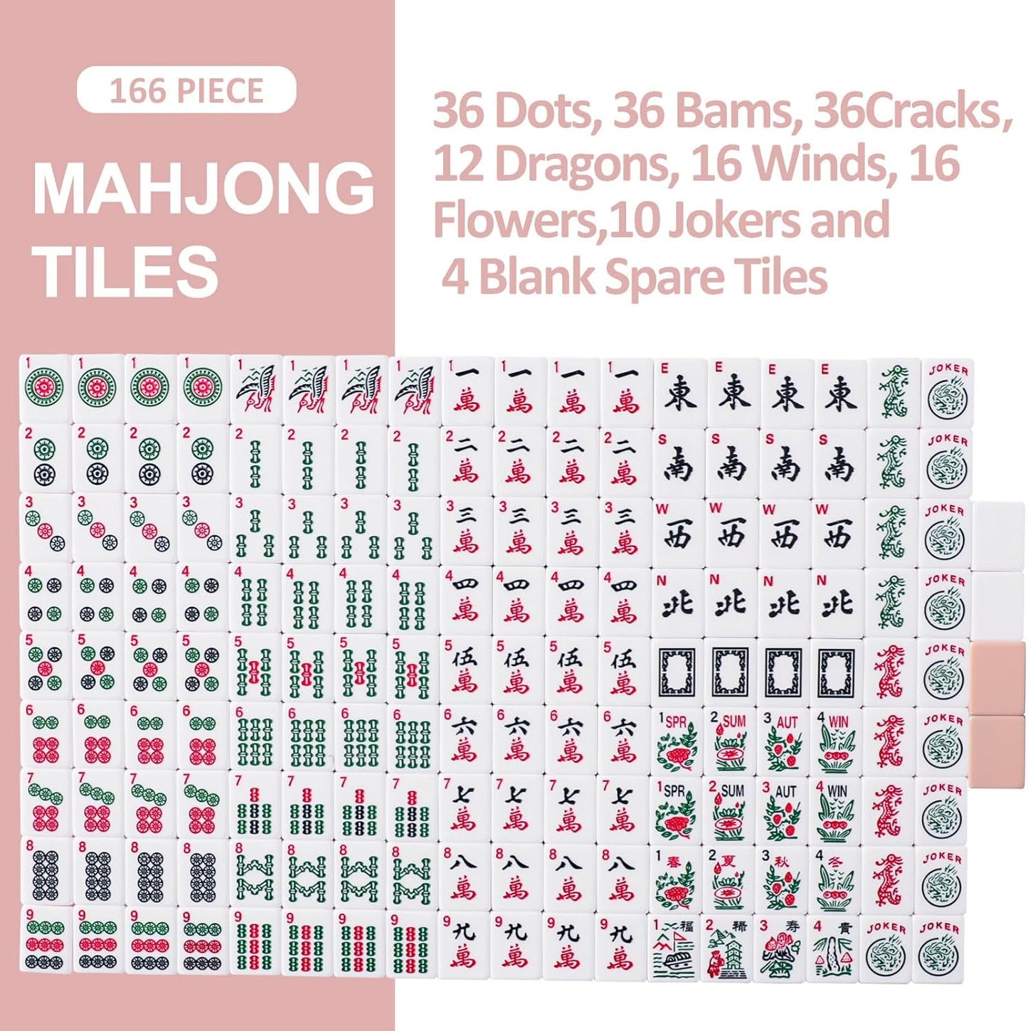 American Mahjongg Tiles – with 3 dice, 100 money chips, 1 wind indicator, a carry bag