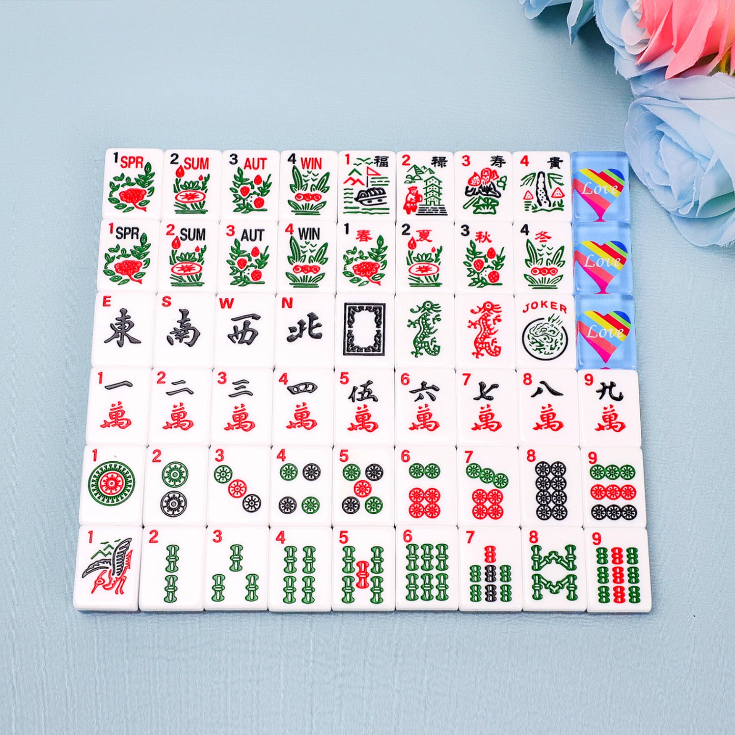 American Mahjongg Tiles – with 3 dice, 100 money chips, 1 wind indicator, a carry bag